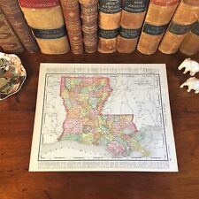 Large Original 1898 Antique Map LOUISIANA Baton Rouge Shreveport Lafayette Houma picture