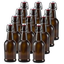 16 oz Amber Glass Beer Bottles for Home Brewing 12 Pack with Flip Caps picture
