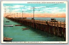 Hampton River Bridge Salisbury Beach Massachusetts New Hampshire VTG PM Postcard picture