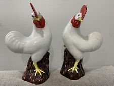Vintage Antique Chinese Export Porcelain Pair of Chickens Statues / Figurines picture