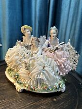 Stunning Large Dresden Porcelain Lace Figurine, 9” wide, 8” tall picture