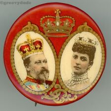 1902 King Edward VII Bertie & Queen Alexandra - UK Coronation Pin Pinback Button picture