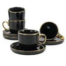 American Atelier Gold Rimmed Teacup and Saucer, Set of 4, 7.6 Oz Ceramic picture