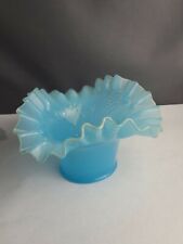 Vintage Pale Blue Glass Ruffled Edge Hand Painted Vase picture