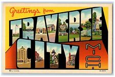 c1940s Large Letter Greetings From Traverse City Michigan MI Unposted Postcard picture