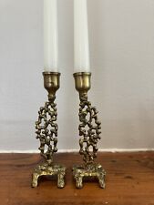 Pair of Vintage Mid 20th Century  6” Brass Candlesticks Brutalist Style Israel picture