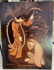 Vintage Marquetry wood Inlay Picture Indian Woman Man Spiritual: 9