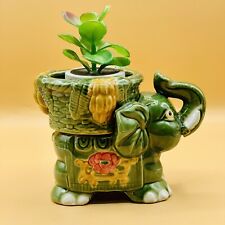 Vintage Ceramic Elephant Planter Lucky Trunk Up 5-1/2” Tall EXC. COND. picture