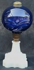 Beautiful Antique Victorian Boston Sandwich Glass Eapg Oil Kerosene Cobalt Blue  picture