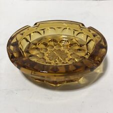 Vintage Large Round Amber Glass Cigar Cigarette Ashtray Heavy 4 Slots 6.25” picture