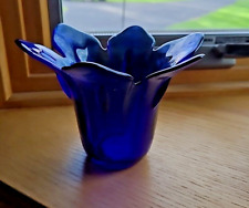 Vintage Cobalt Blue Glass Lotus Flower Vase Candle Holder Made in Spain GORGEOUS picture