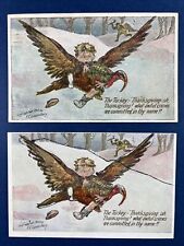 2 Thanksgiving Antique Postcards. EMB, Gold Trim. Artist: Lounsbury. 1 Glitter picture