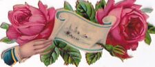 1800's Victorian Die Cut Scrap -Hidden Name Hand Calling Die Cut -Pink Rose picture