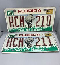 Florida Save the Manatee HCM210 And HCM211 Expired License Plates Tags Rare ‘95 picture