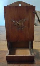 Vtg Wooden Match Stick Holder Wall Mounted Brass Eagle Japan Country Cottage picture