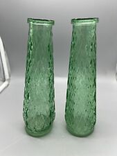Pair of Emerald Green Bud Vases Diamond Pattern VINTAGE picture