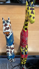 Hand Carved/Painted Wooden Giraffe Shelf Sitters Folk Art Figurines Set of 2 picture