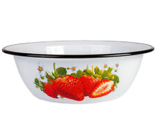 3.7 QT White Enameled Mixing Bowl with Strawberry Decal, made in Russia picture