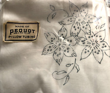 PR Vtg PEQUOT White STD Pillow Tubing PILLOWCASES Stamp Embroider Printed Floral picture