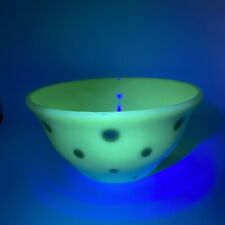 Vintage McKee 9” Custard Colored Bowl With Jadite Green Dots UV Glow Mixing Bowl picture