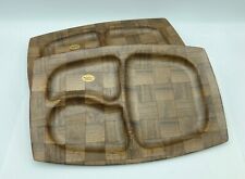 Vtg Set of 4 Danish Modern Weavewood Walnut Divided Plates w Lucite Warmers picture