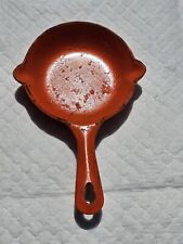Vintage Orange Miniature Enameled Cast Iron Skillet Frying Pan Ashtray Japan picture