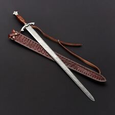 CUSTOM HAND MADE DAMASCUS STEEL SURVIVAL CAMPING VIKING SWORD W/SHEATH picture