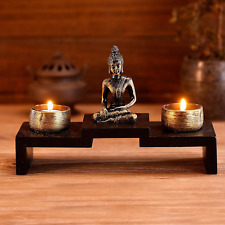 Mygift Mini Sitting Buddha Statue with Candle Holders, Zen Decor, Meditation Tea picture