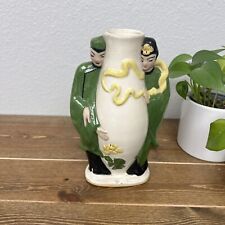 RARE 1940-50's Kleine Co Oriental Figurine Ceramic Hand Painted Open Vase picture