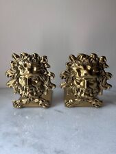 Vintage gold  MCM Zeus Head Solid Brass Bookends Rare God face picture