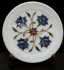 6 Inches Marble Decorative Plate Lapis Lazuli Gemstone Inlay Work Serving Tray picture