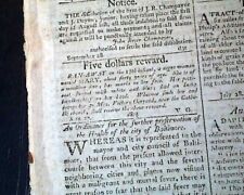 Rare 18th Century Baltimore MD Maryland Original 1798 old Antique Newspaper picture