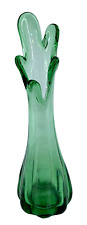 Viking Swung Green Glass 5 fingers hand blown MCM Bud Vase 9.5