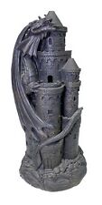 Smoking Castle Dragon Incense Burner Black Hollow Resin Halloween Figurine picture