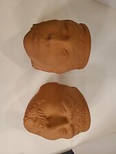 PAIR OF ENGLISH ROOKES POTTERY TERRA COTTA WALL POCKET PLANTER ROMAN MAN & WOMAN picture
