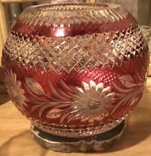 European Cut Crystal Lead Ruby Cranberry Rose Bowl Vase Large picture