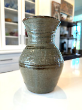 Vintage Handmade Studio Art Stoneware Green Glaze Pottery Flower Vase - 7.5
