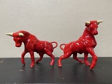 Vtg 1960s MCM Red Ceramic Fighting Bulls Figure 9” Masculine Stock Market Decor picture