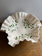 Ruffled Edge Three Footed Bowl With Dogwood Floral Hand Painted Christmas Dish picture