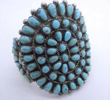 Native American Sterling Silver Turquoise Cluster Bracelet Stunning 86 Gram Wide picture