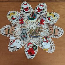 Vintage 1970's Christmas Ornaments (14) Flat Wooden Hand Painted Double Sided picture