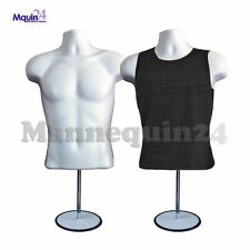  2 PACK MALE MANNEQUIN FORM & HANGER + STAND - WHITE TORSO BODY FORM FOR T SHIRT picture