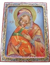  RUSSIAN HAND PAINTED ICON OF THE VLADIMIR MOTHER OF GOD picture