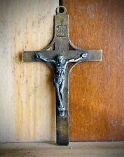 Stunning Old Patina Brass & Oxidized Sterling Silver 1930-1940 Crucifix Pendant picture