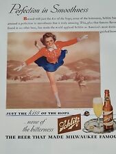 1943 Schlitz Beer Fortune WW2 Print Ad Ice Skater Pond Snow Winter Christmas picture
