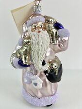 Patrica Breen Lavender Santa With Cats Over 6” Tall Glass Christmas Ornament picture