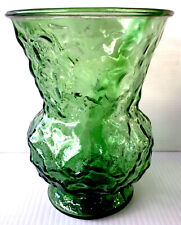 intage E.O. Brody Floral Large Vase 6” Flared Texture Green Glass Cleveland USA picture