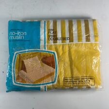 NIP New VTG Fashion Manor Cotton Muslin Yellow Striped Double Bed Flat Sheet picture