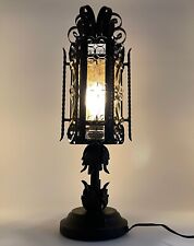 VTG Black MCM Wrought Iron Dresser Credenza Gothic Spanish Revival Lamp 19” picture
