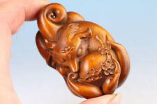 Japanese boxwood hand carved fox Figure statue netsuke collectable gift picture